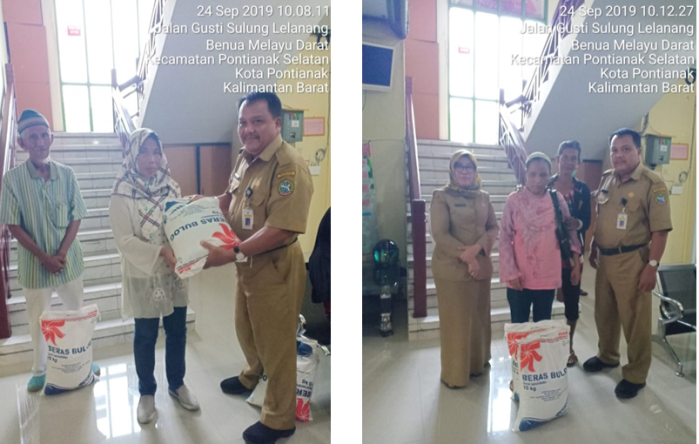 DINAS PANGAN PERTANIAN DAN PERIKANAN KOTA PONTIANAK MENYERAHKAN BANTUAN CADANGAN PANGAN PEMERINTAH KOTA PONTIANAK KEPADA GELANDANGAN DAN PENGEMIS UNTUK TRIWULAN III